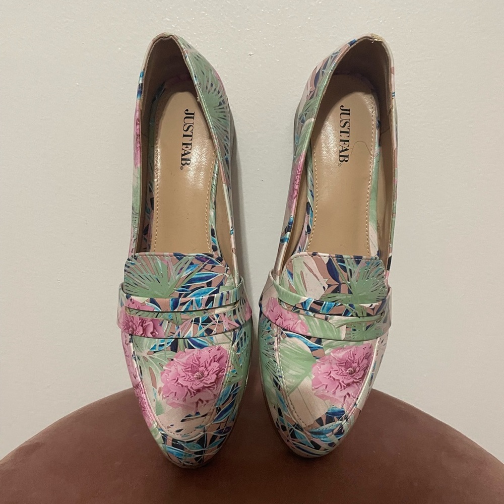 JustFab Women's Floral Loafers - Pink and Green